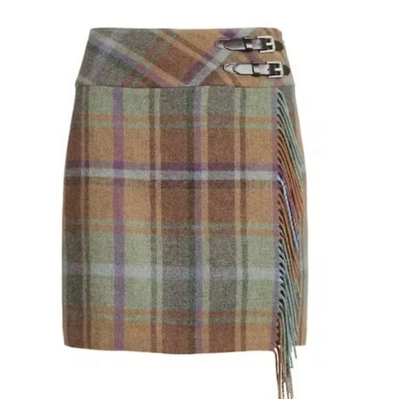 Lauren Ralph Lauren Plaid Fringe Trim Tweed Mini Skirt Size 6-12 - Picture 4 of 9